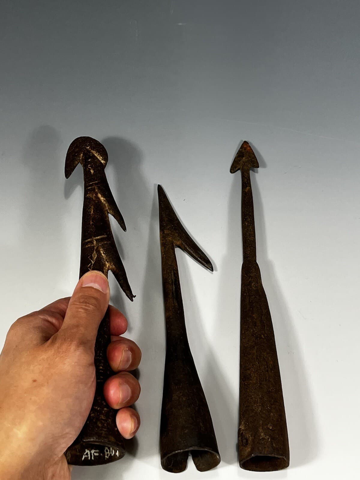 Lot of 3 Hand Forged Iron Harpoons 1 Gabon Africa &  2 Unknown ca. 19th century 3
