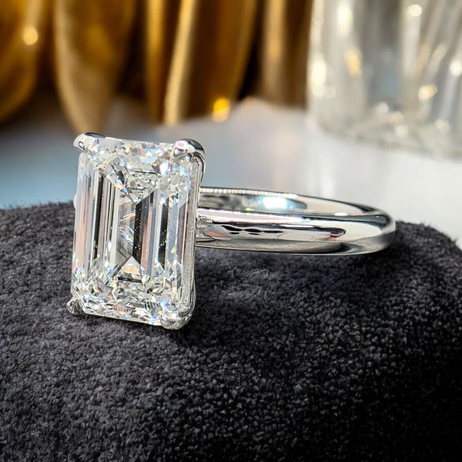 3.00 Ct G VS1 Emerald Cut Lab Grown Diamond Ring 14K White Gold IGI Certified 2