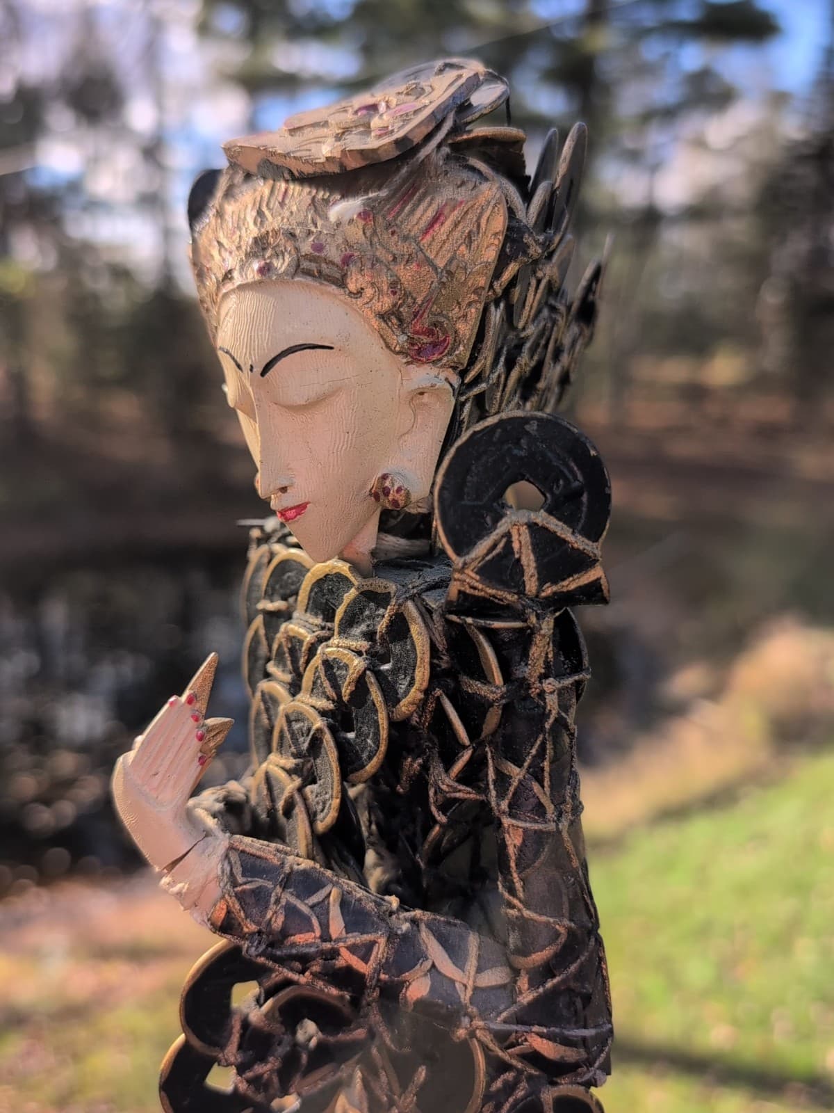 Vtg Balinese Kepeng Dewi Sri Goddess Coin Sculpture Figure Statue Antique 17" 3