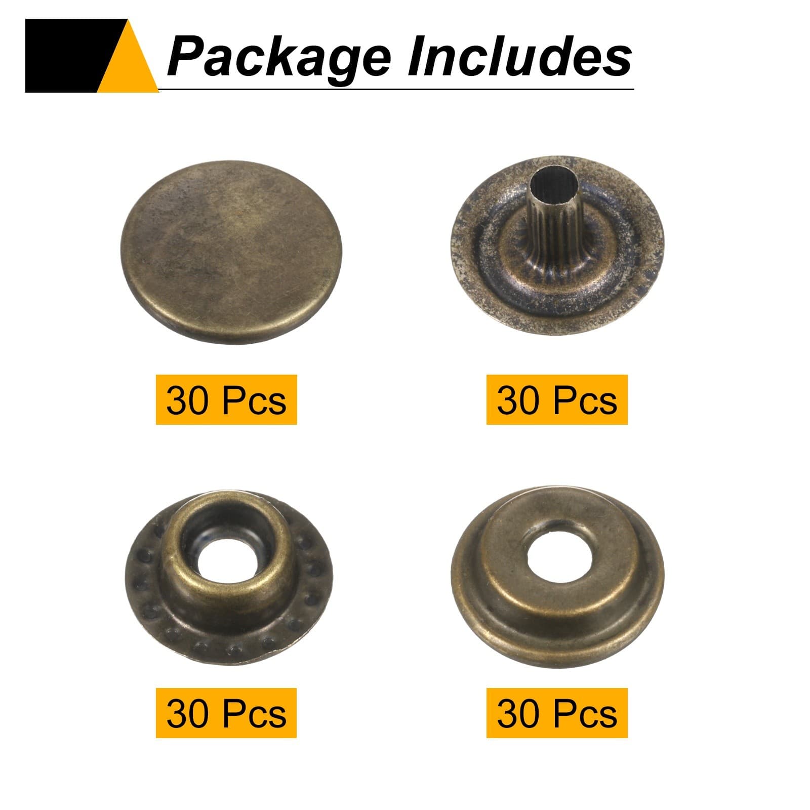 30Set Press-Stud Cap Button 12.5mm Metal Snap Fastener for Clothes DIY, Bronze 3