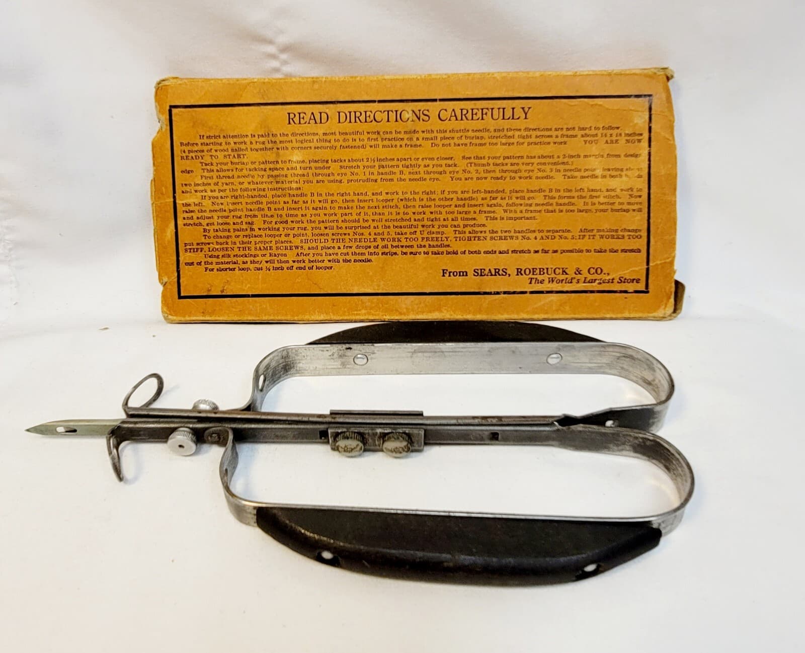 Sears Roebuck Parisian Hooked Rug Shuttle Needle Vintage w/Instructions 4