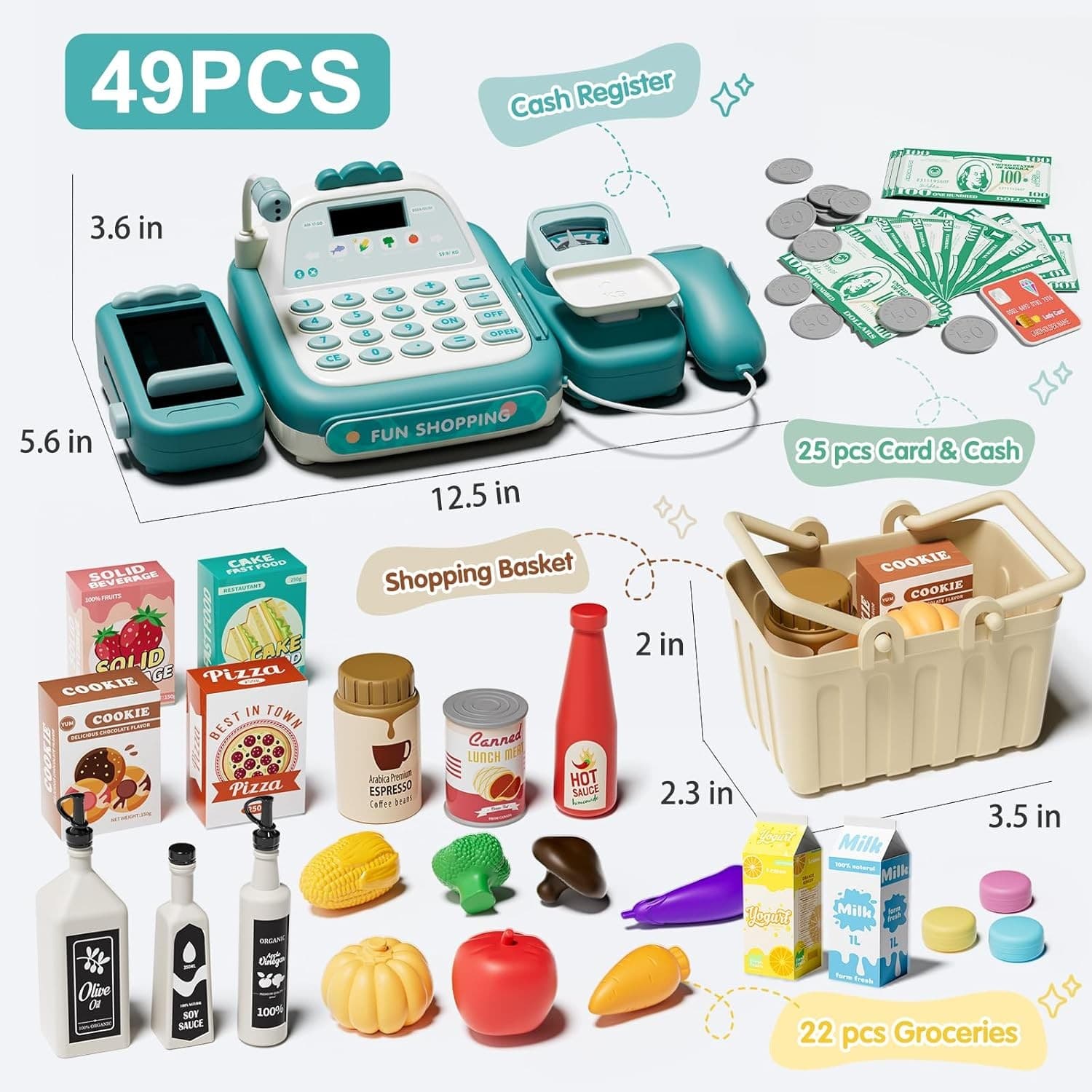 49PCS Pretend Play Cash Register Toy Set for Kids with Real...  2