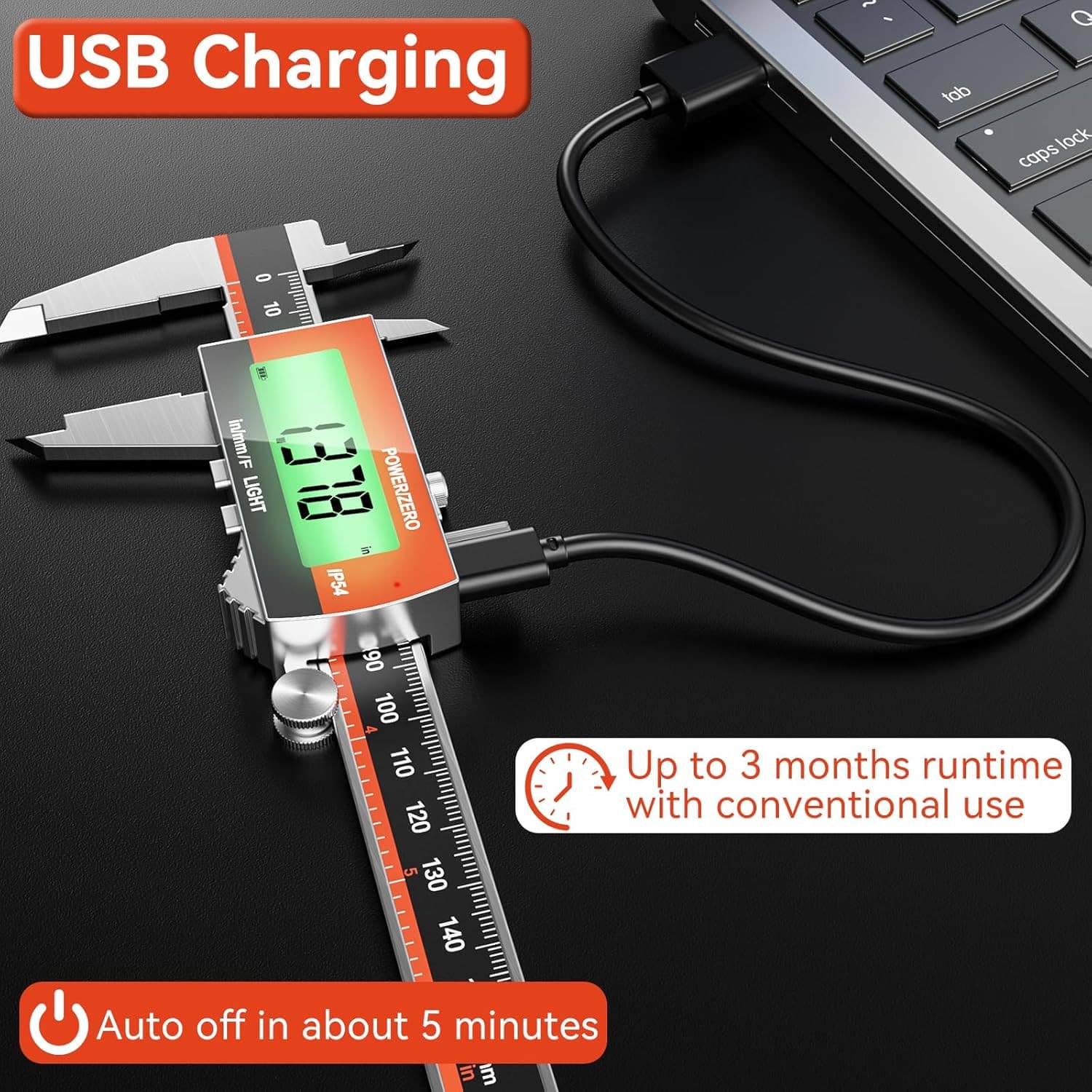 Digital Caliper, Rechargeable 6 Inch Vernier Caliper with Large LCD Screen Stain 3