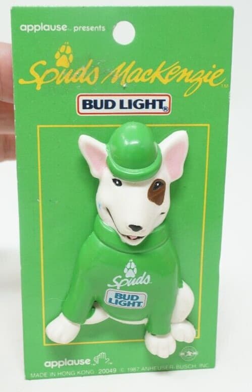 Vintage Spud MacKenzie Bud Light Budweiser Pin Green Irish St Patricks Applause 2
