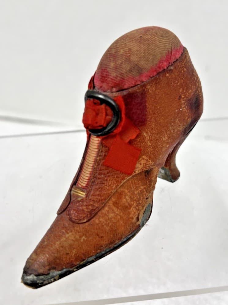 Antique Leather Shoe Sewing Pincushion w Buckle 3 5/8 x 2.5 x 1 inch