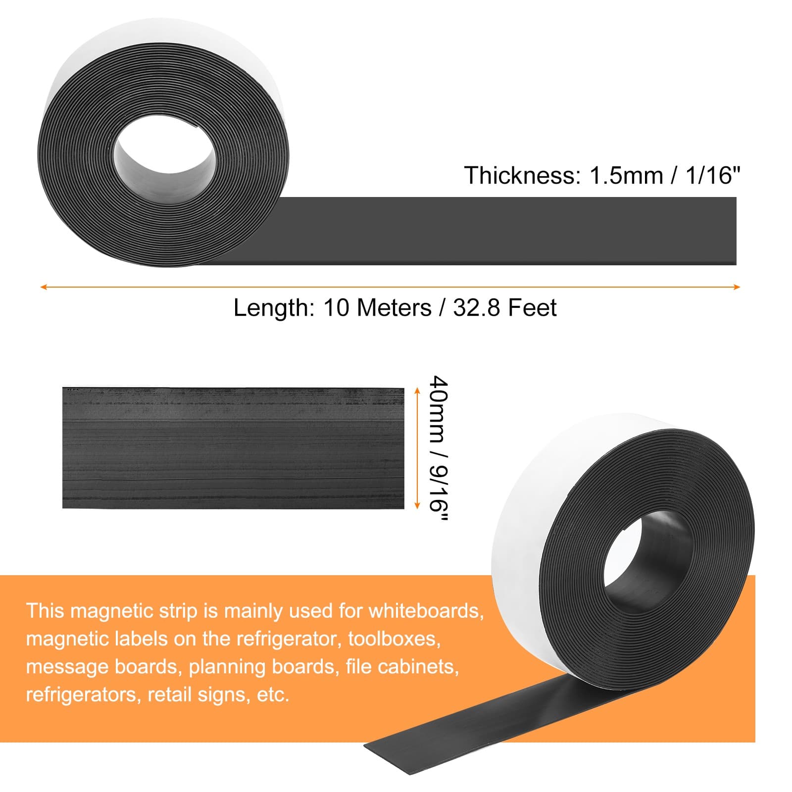 Magnetic Strip 32.8 Feet x 1 9/16" Width x 1/16" Thick Magnetic Tape Stickers 2