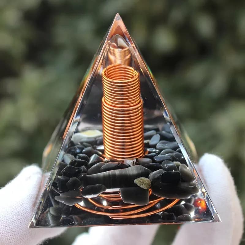 Spiral Copper Orgonite Pyramid Obsidian Orgone Healing Crystal Energy Meditation 6