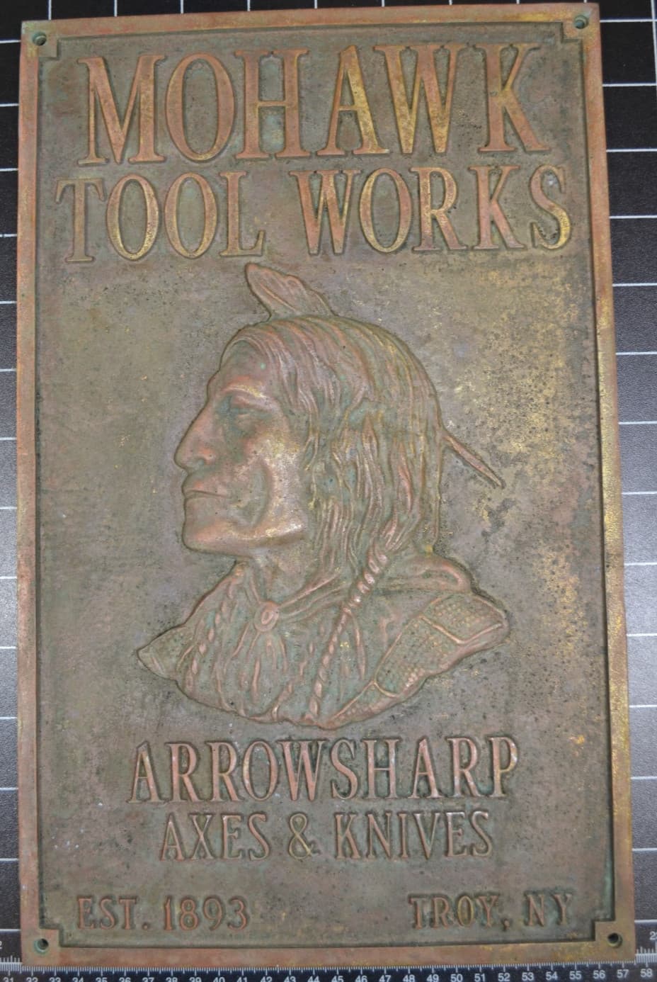 MOHAWK TOOL WORKS - ARROWSHARP AXES & KNIVES - BRONZE PLAQUE 2