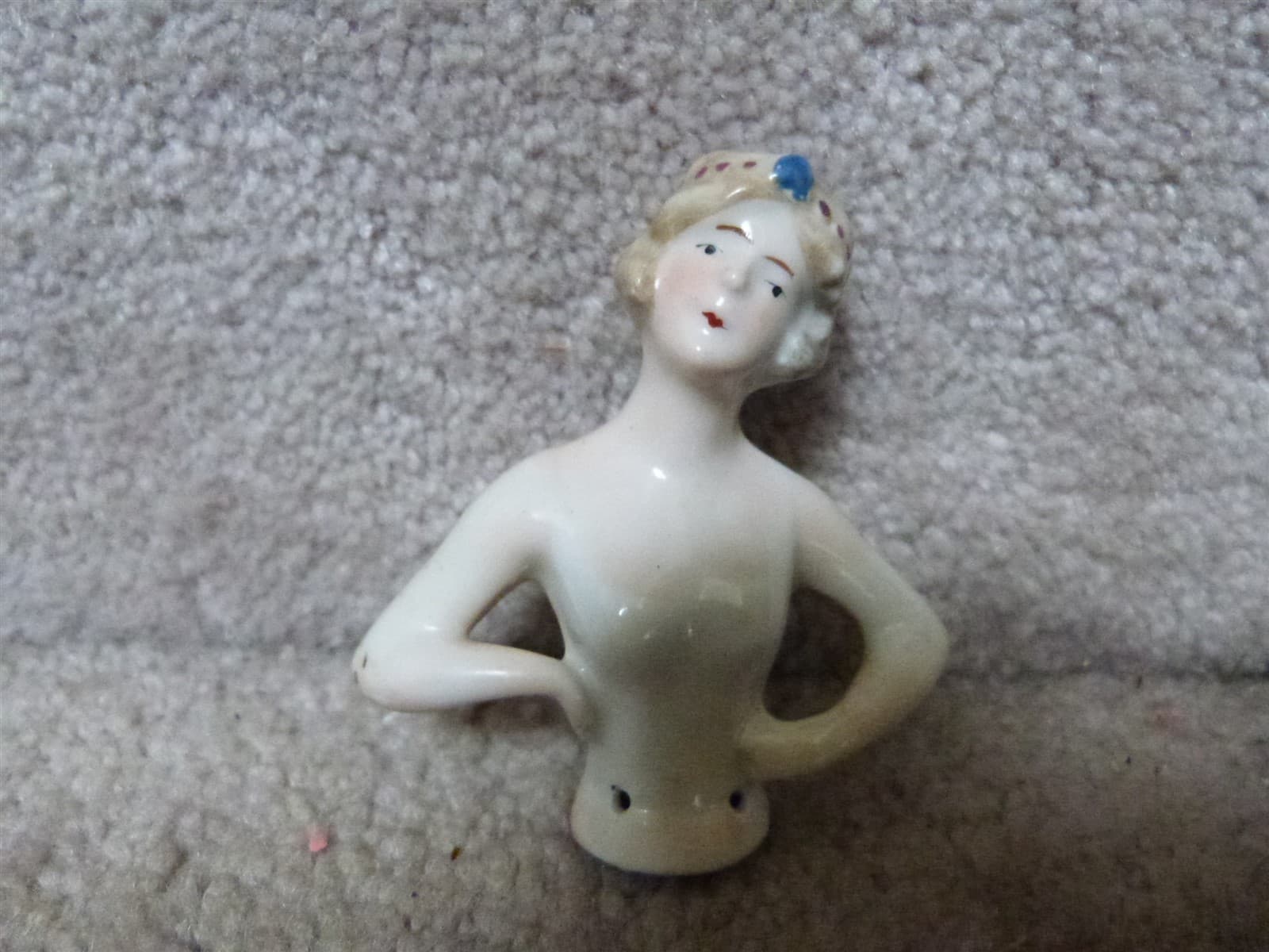 2 VINTAGE Porcelain Half Dolls Flapper Girl Germany 6099 & Japan 3" lot 3