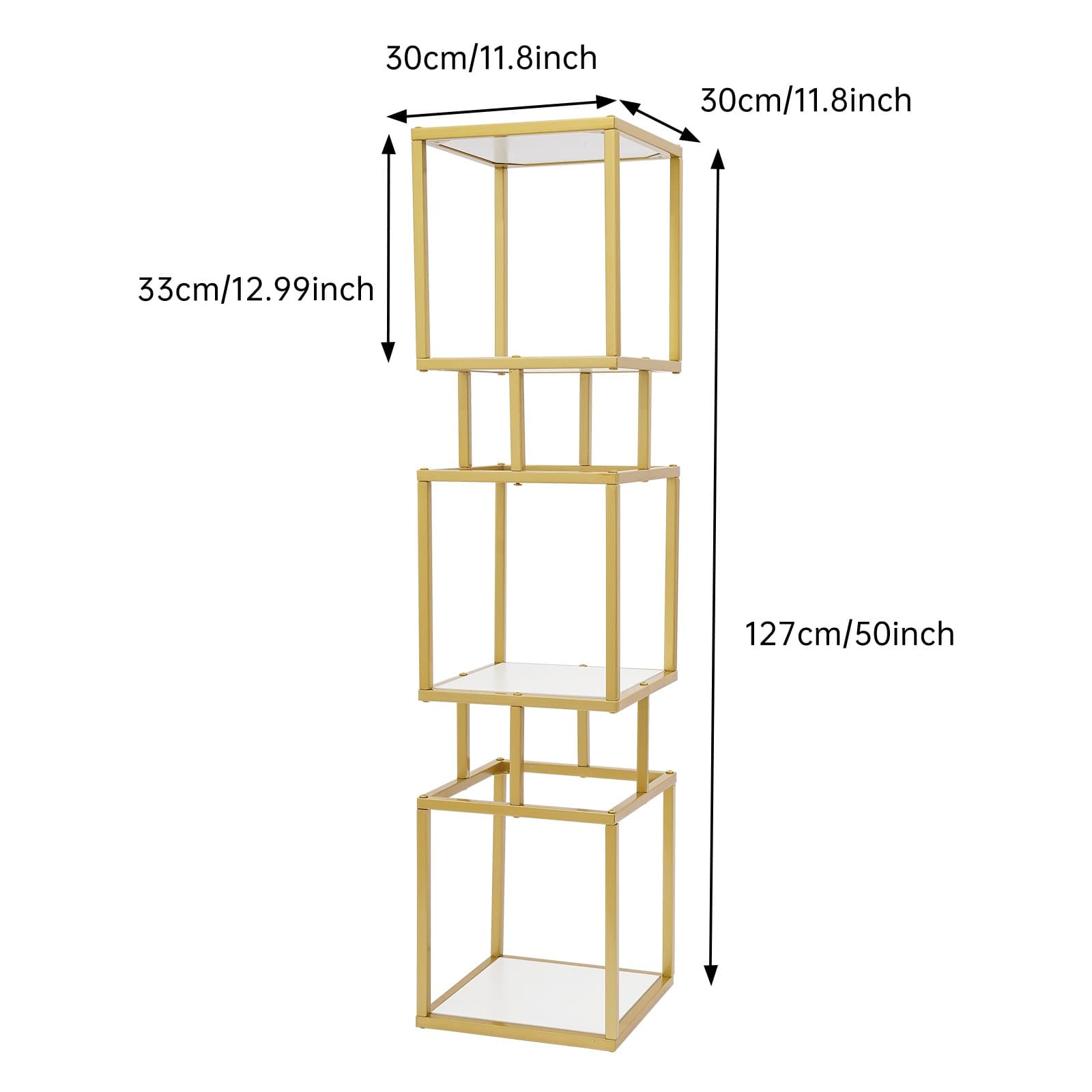Modern Three-tier Bookshelf, Storage Bookshelf, Cube Shelving Unit Gold 2