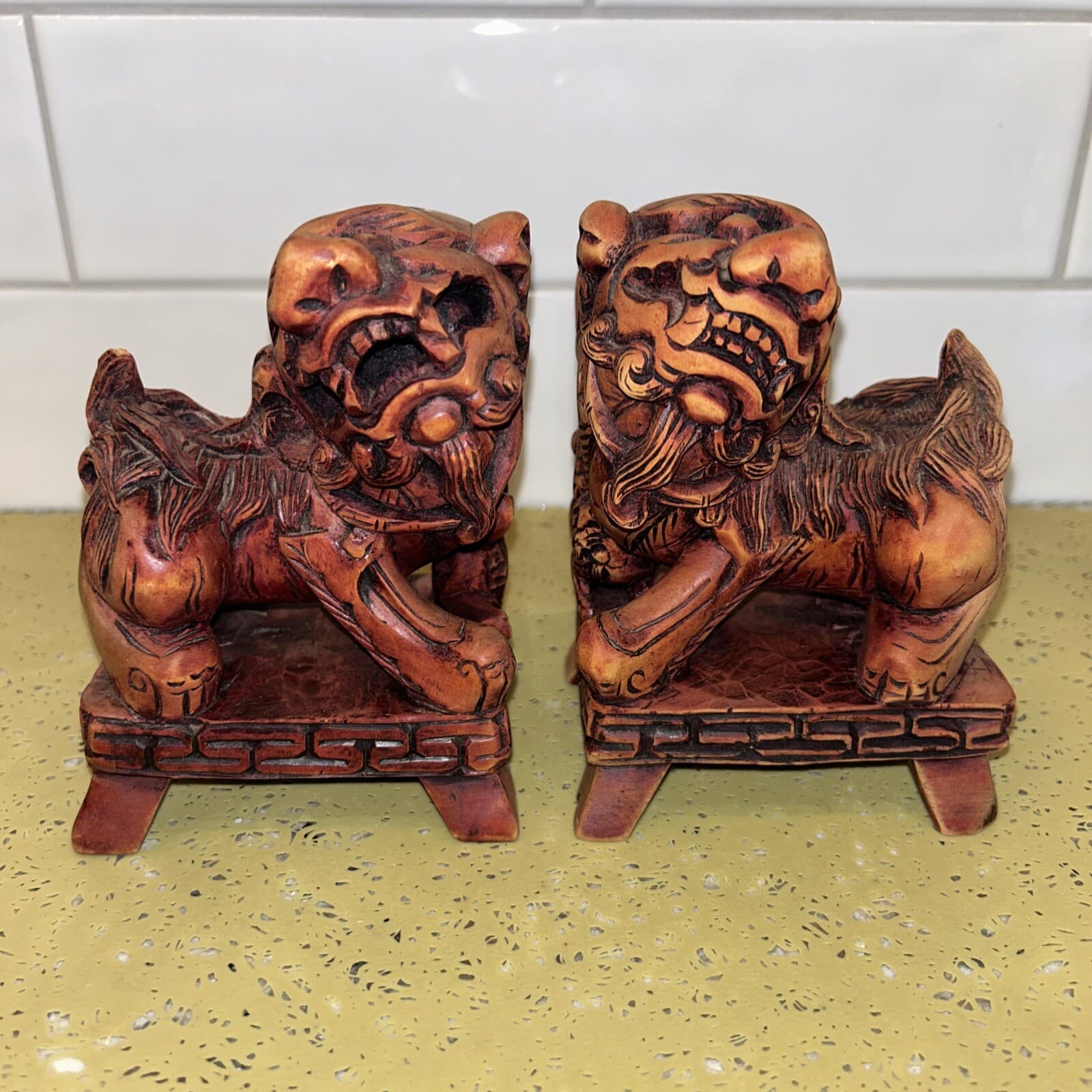 Chinese Fengshui Lion Fu Foo Dogs Red Statue Ornament Figurine Bookends Heavy