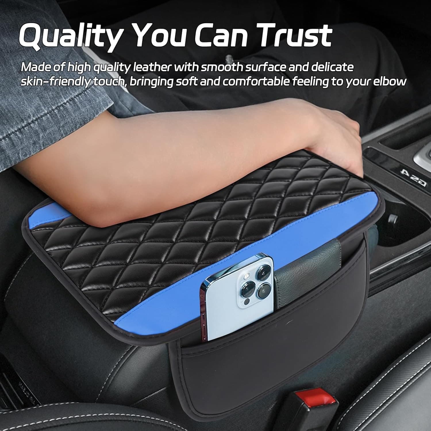 Center Console Cover, 12.4"×8.1" Leather Arm Rest Cover for Car, Auto Blue 3