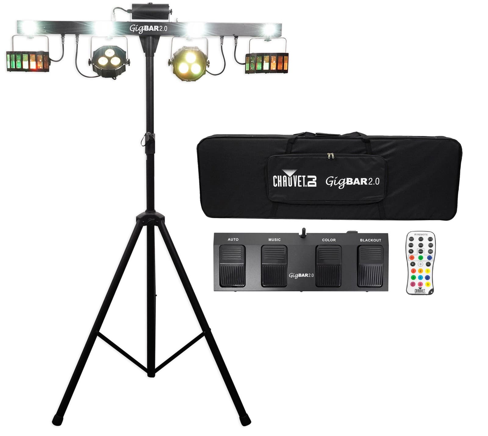 Chauvet GigBar 2.0 DMX Light FX Bar w/Tripod+Footswitch+Remote+Bag+Wireless Mics 2