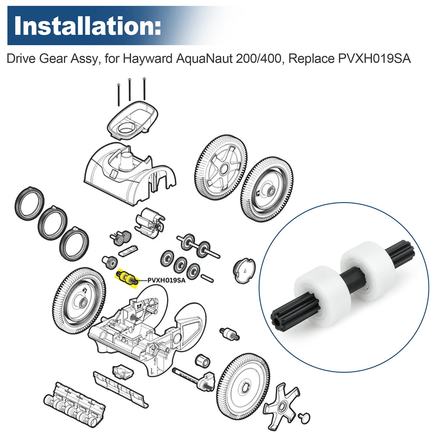 Pool Cleaner Drive Gear Assembly PVXH019SA For Hayward AquaNaut 200 & 400 Models 6