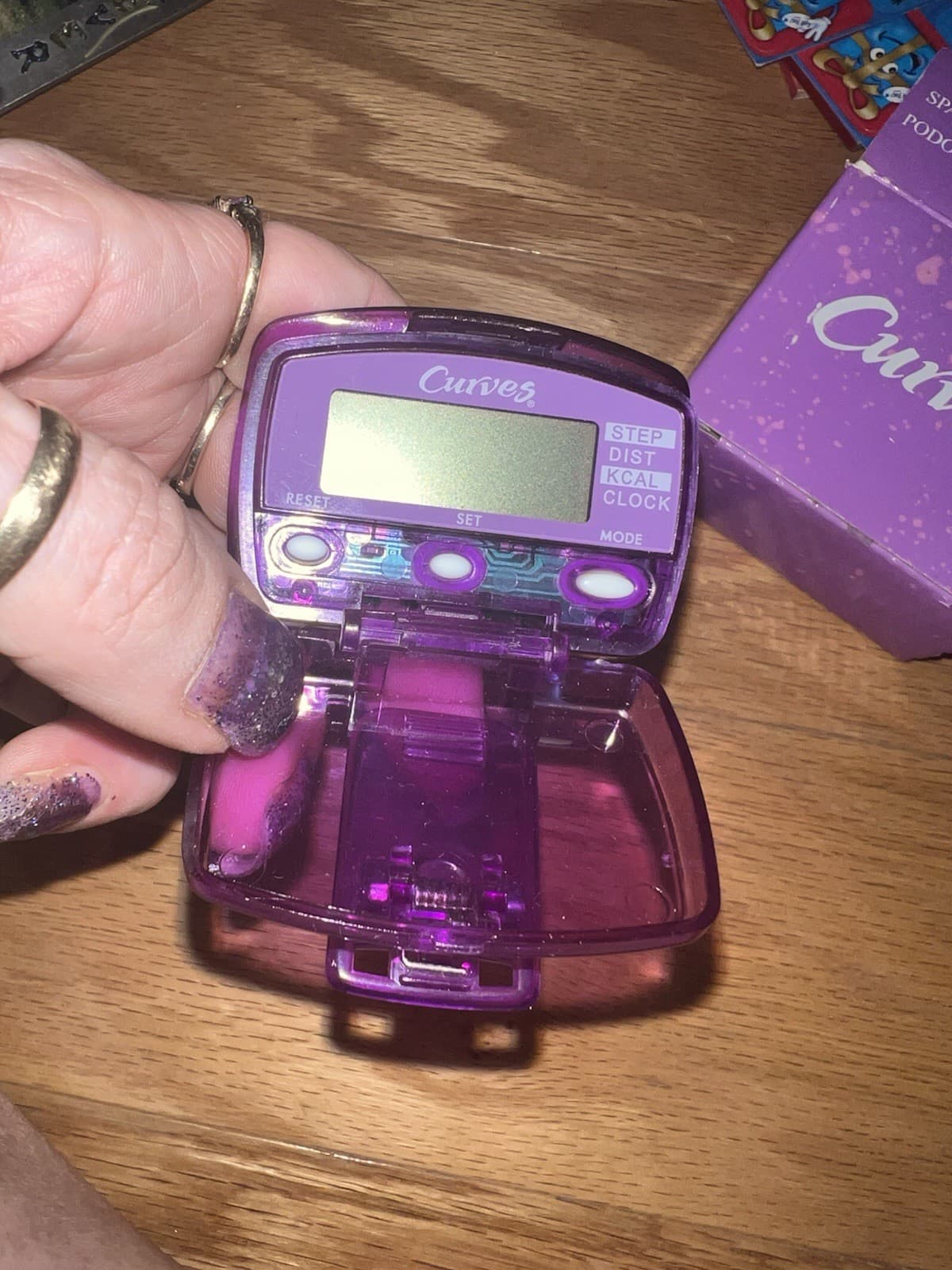 Curves Sparkling Steps, Pedometer steps, distance, calories, clock, bling purple 2