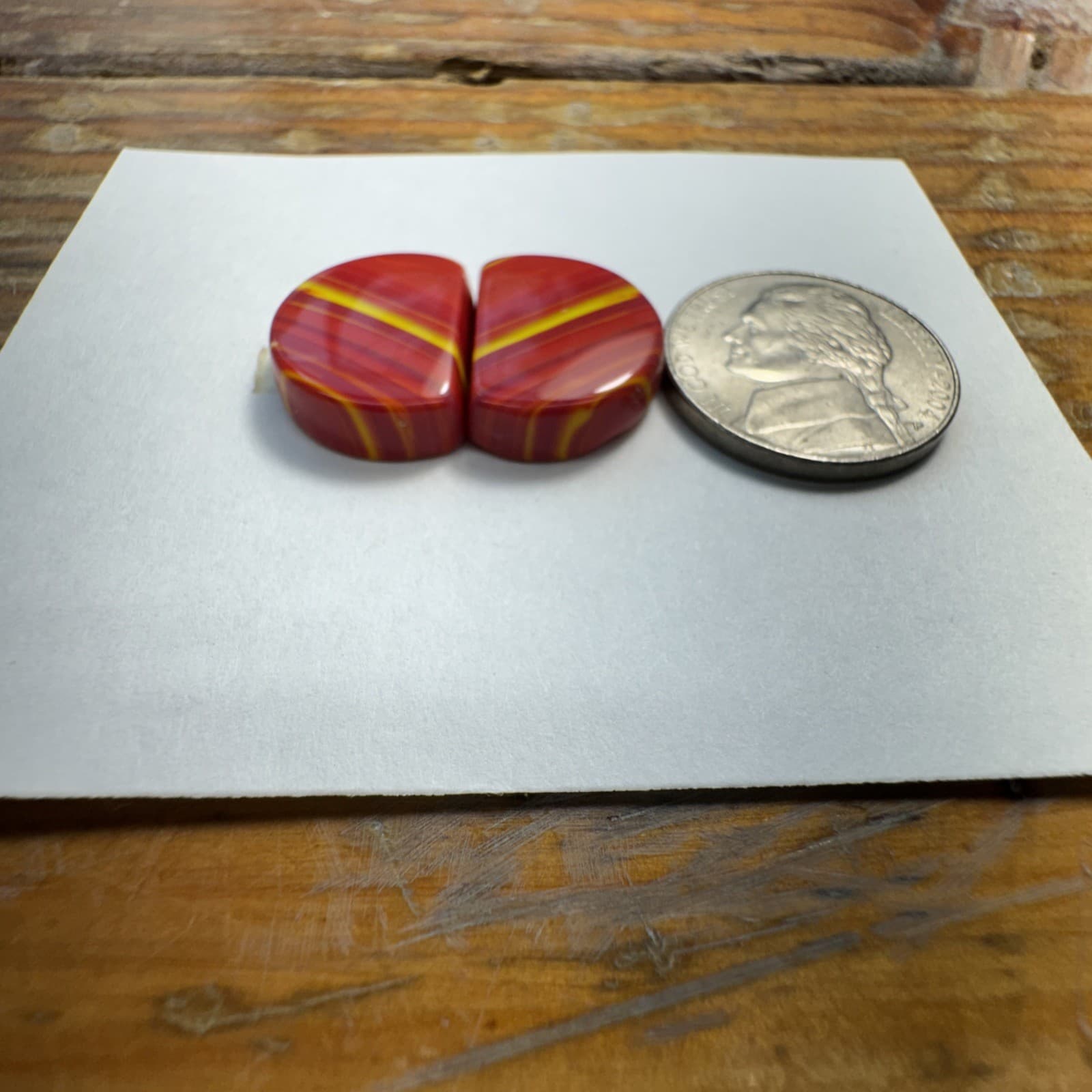 Beautiful Red Rosarita with yellow stripes earrings pairs, vivid color very nice 5