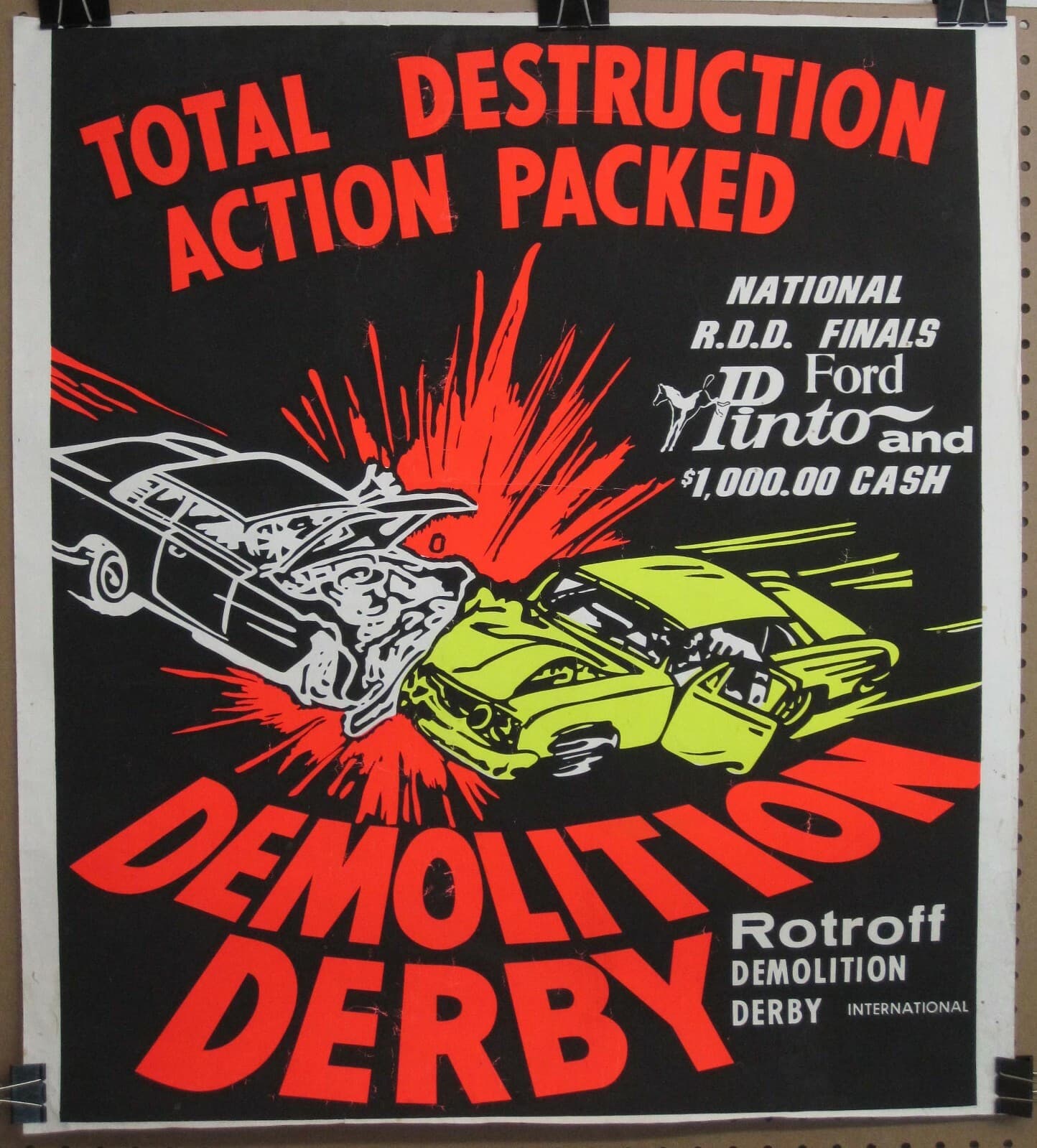 Vintage 1973 ROTROFF DEMOLITION DERBY Ford PINTO 31x28 Poster FREE SHIPPING