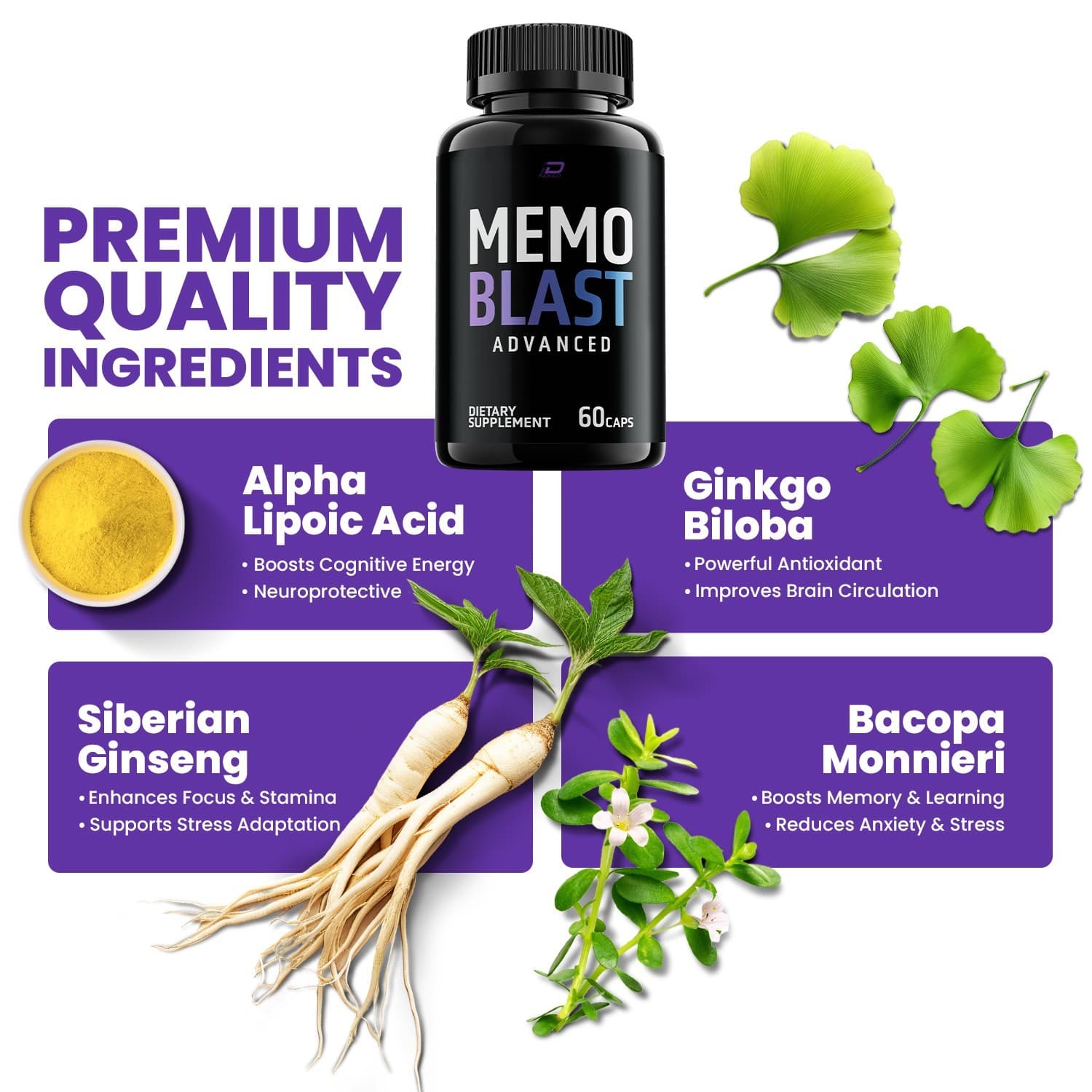 (3 Pack) Memo Blast Supplement Capsules – MemoBlast Natural Blend Memory Focus 4