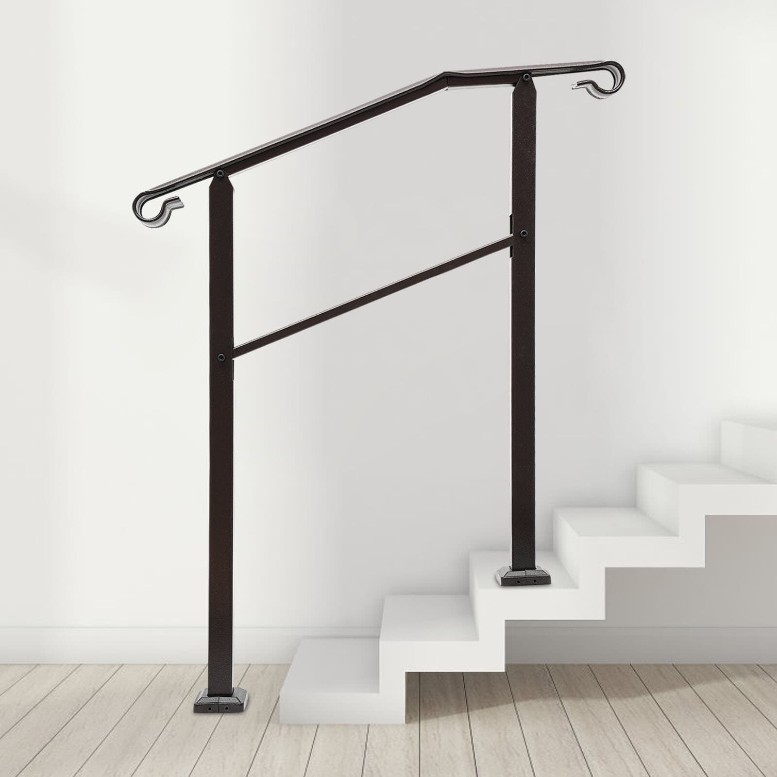 Handrail Stair Railing Staircase Handrail  3-Step for Indoor/Outdoor Dark Brown 3