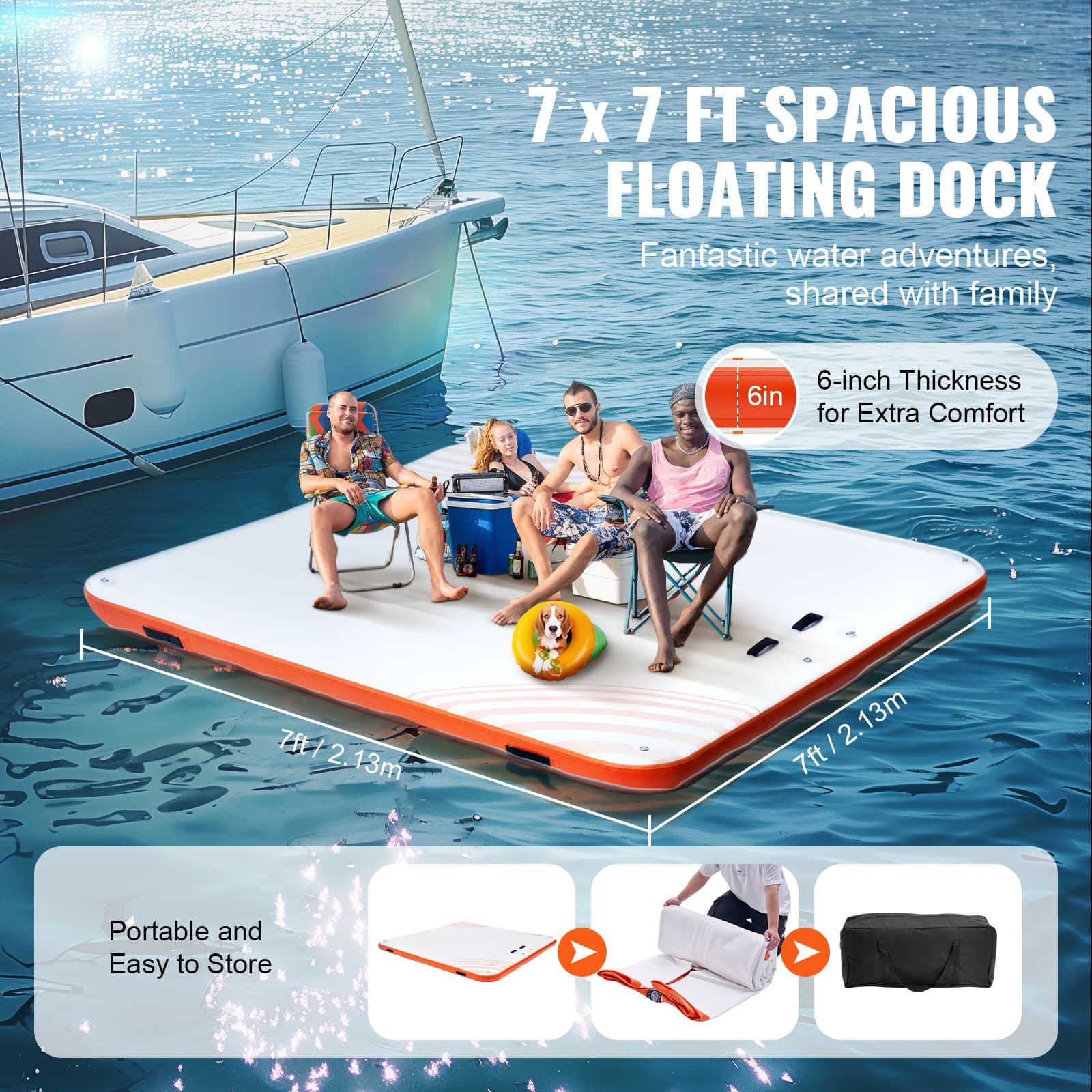 Uimoso Inflatable Floating Dock 7x7FT Inflatable Dock Platform Mat with Ladder 3