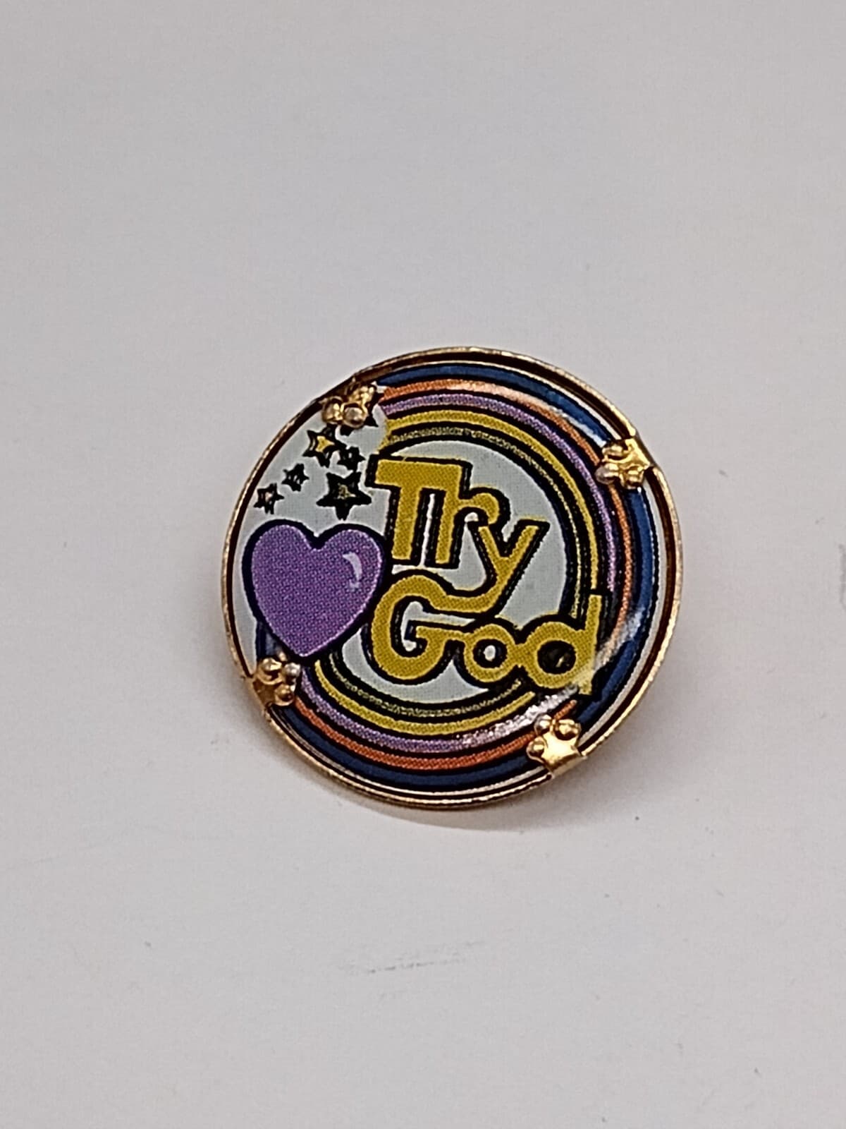 Try God Multicolor Heart Accent Lapel Pin 5