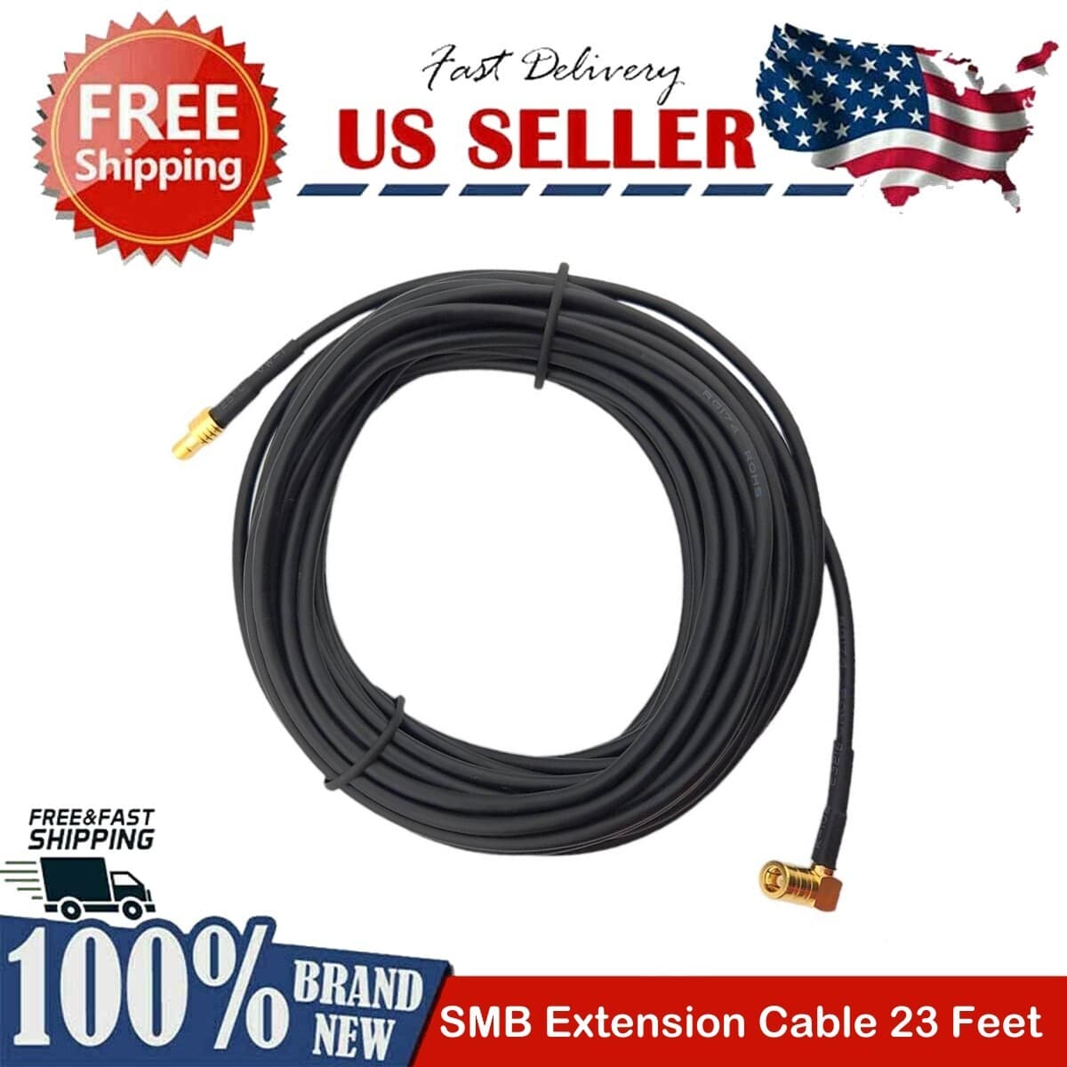 SMB Extension Cable for Sirius XM Radio 23 Feet Right Angle