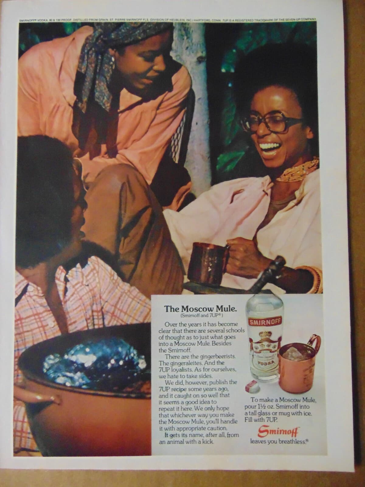 1976 The Moscow Mule with SMIRNOFF VODKA Copper Mug vintage art print ad