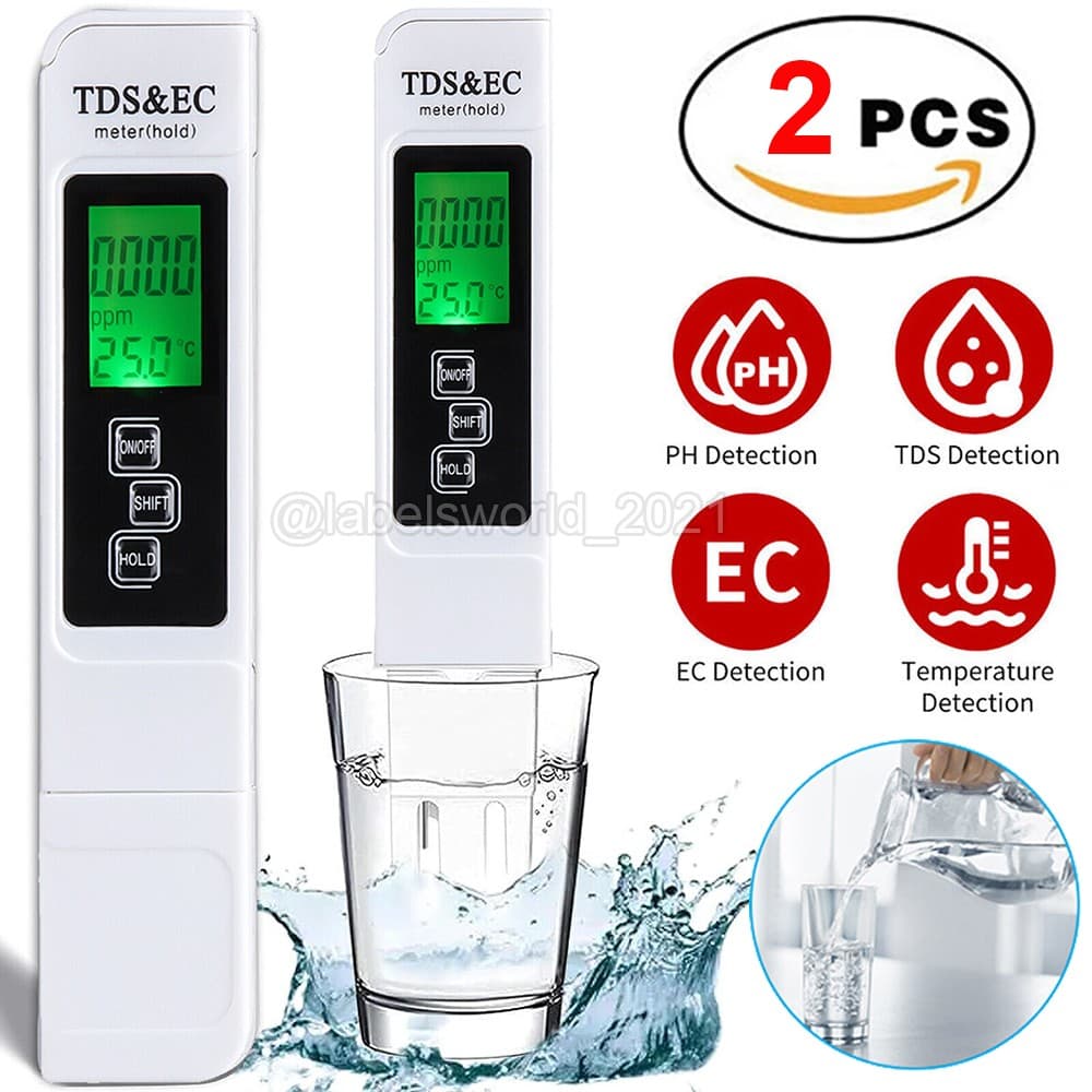 2PC TDS Meter Digital Tester Water Quality Testing Kits Drinking Water 0-9990ppm