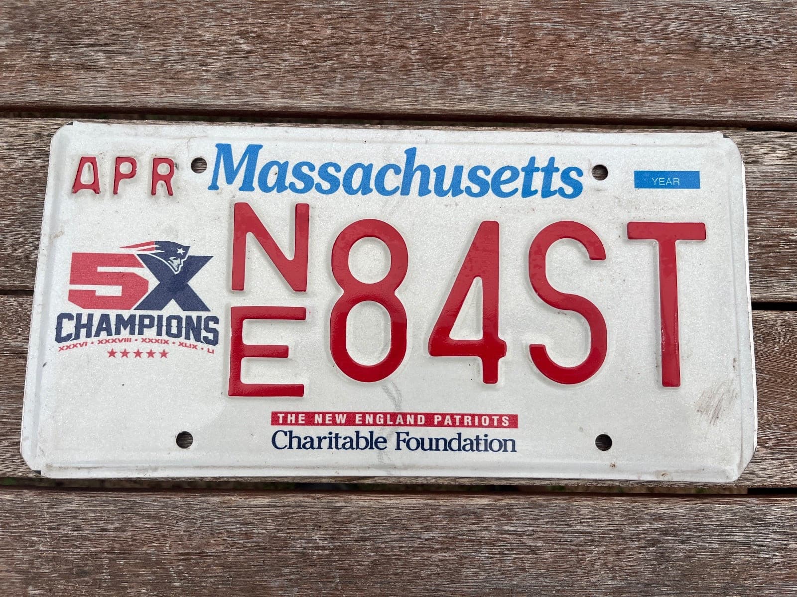 2020s Ma New England Patriots Football 5x Champion Graphic License Plate NE 84ST