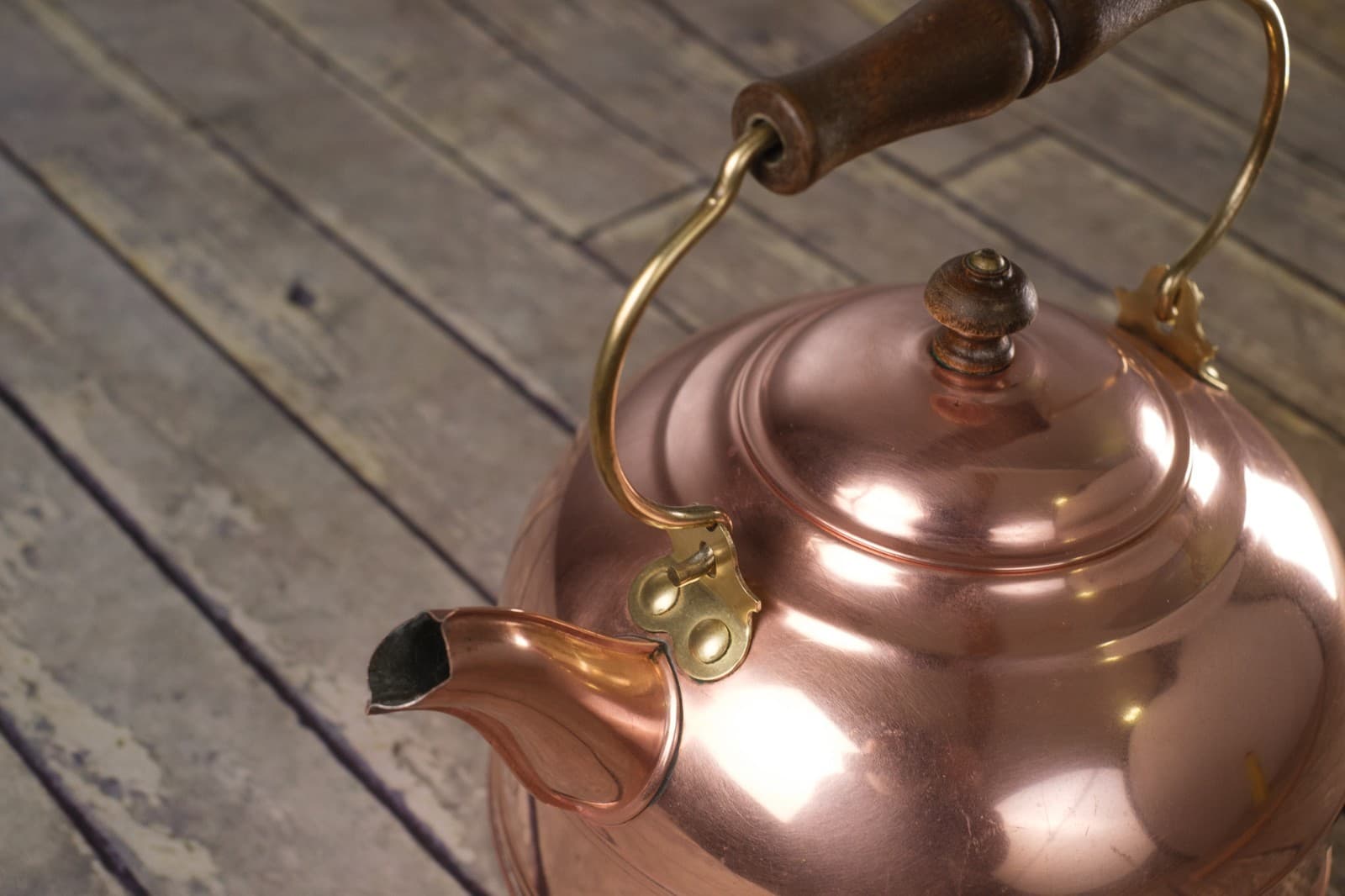 REVERE WARE Copper & Brass Tea Kettle 2 Quart Rome New York Wooden Handle Lid 5