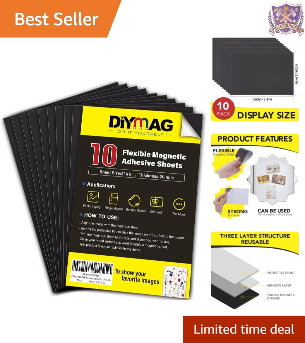 Flexible 4" x 6" Magnetic Sheets with Strong Adhesive - Perfect for Photos