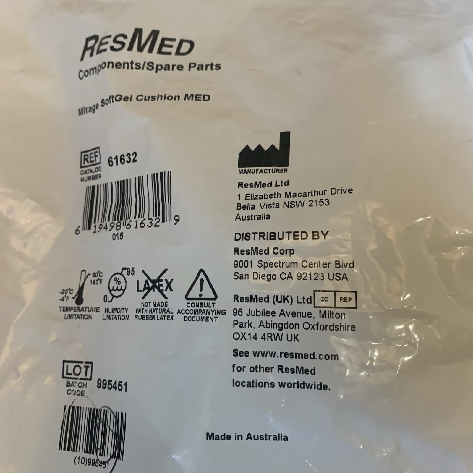 Set Of 3 ResMed Mirage Softgel Cushion 61632  Sz Medium 2