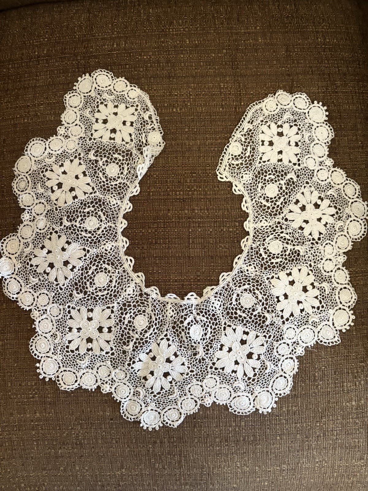 VICTORIAN LACE COLLAR FINE INTRICATE FLORAL NEEDLEWORK Ivory 6