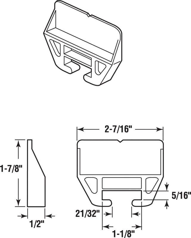 Prime-Line Polyethylene Center Guide Drawer Track Guide 2-7/16"w x 1-7/8 h 1 pk 2