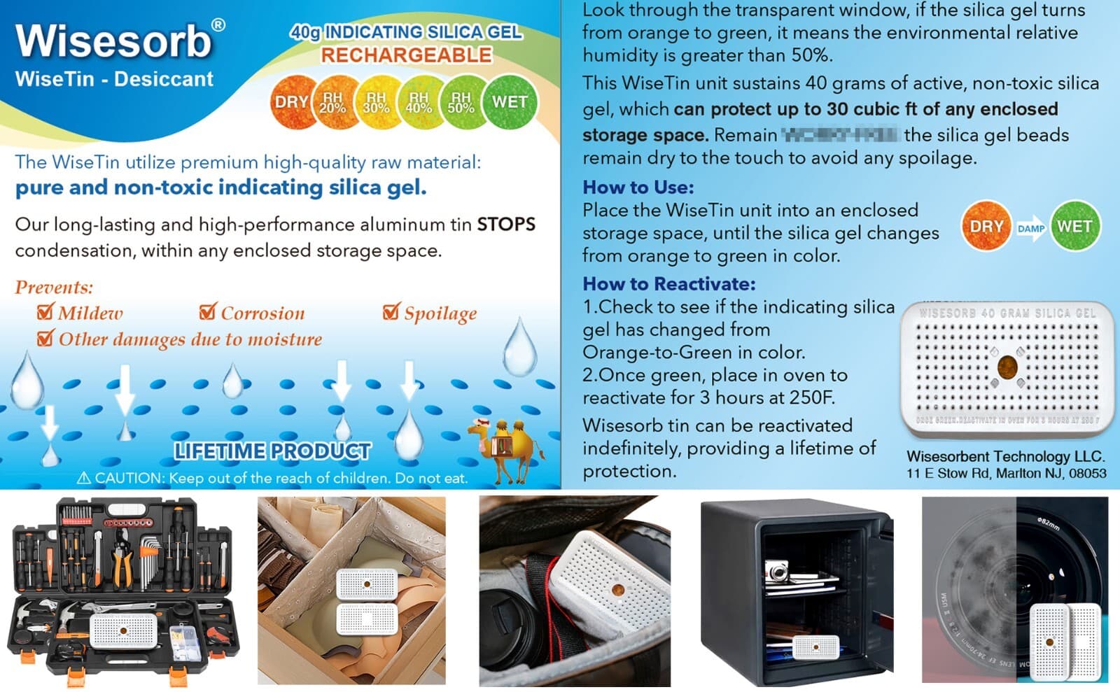 40 Gram 3 Pack Silica Gel Canister Reusable Indicating Desiccant Dehumidifier 6