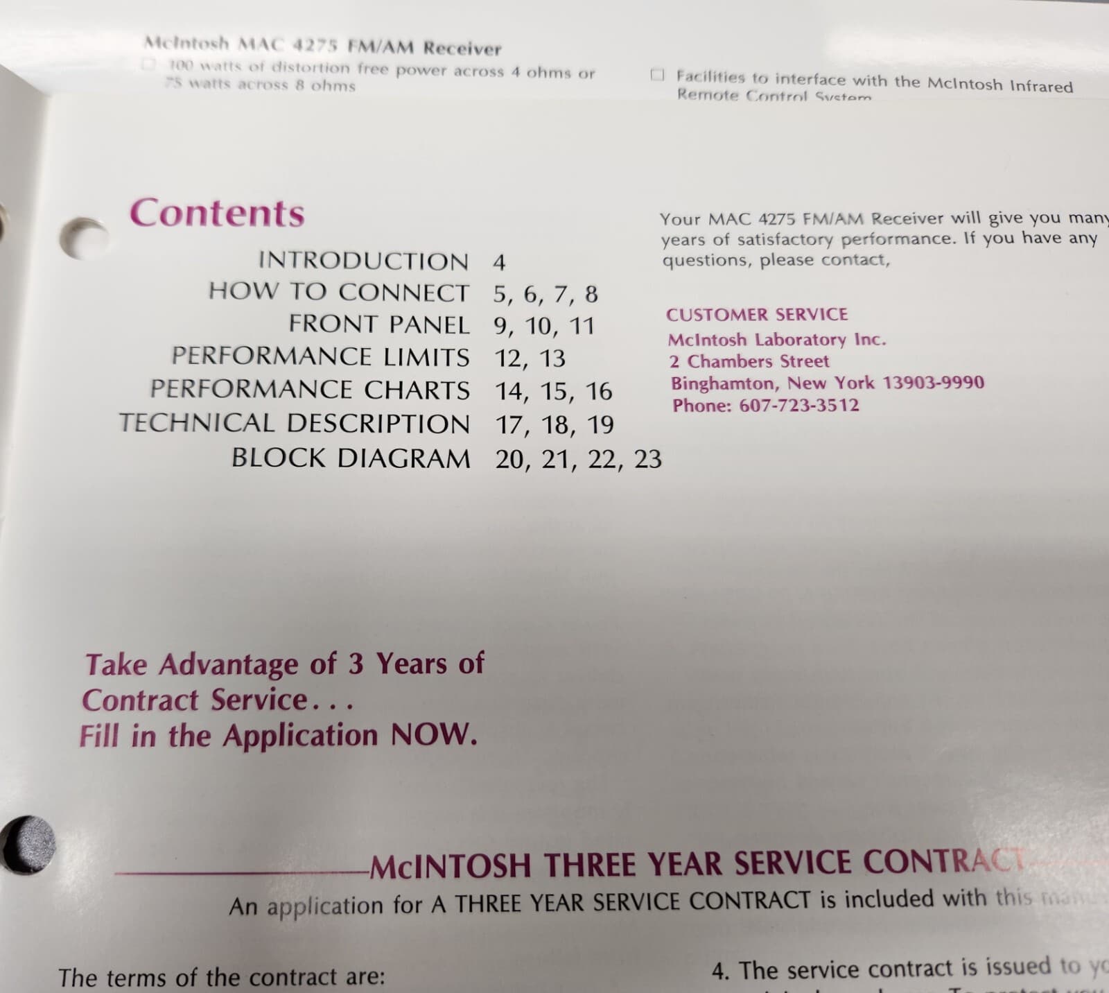 McIntosh MAC4275 AM/FM Receiver Owners Manual-Original w/Photo 2