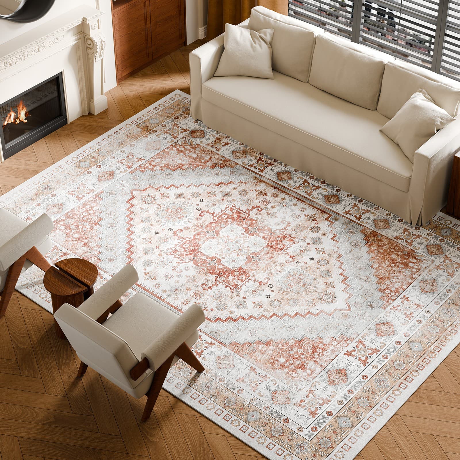 Uimoso Large Area Rug 9 x 12 ft Anti-Skid Floor Mat Vintage Brown Red 2