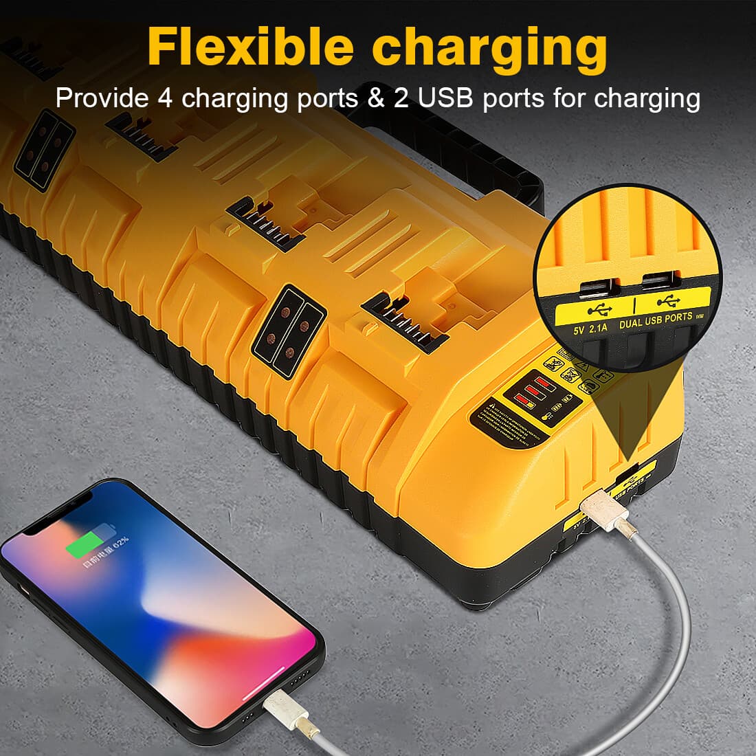 For DEWALT DCB104 12/20V 4-Port Battery Charger Fast charger Lithium XR DCB205 6