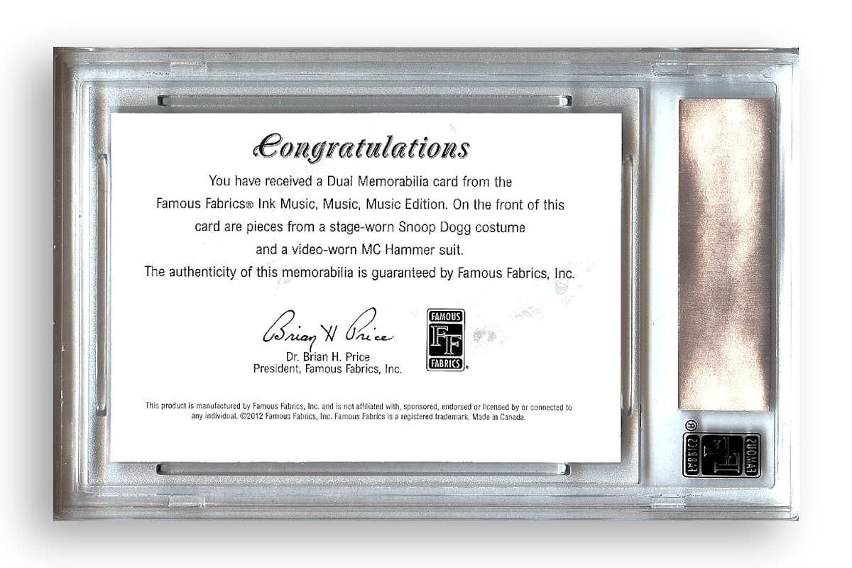 Snoop Dogg MC Hammer Trading Card 2012 Dual Relic 20/50 Slabbed 2