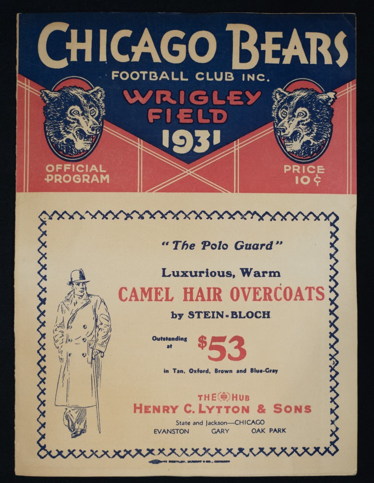 1931 Vintage Original NFL Program Chicago Bears vs Portsmouth Spartans Wrigley