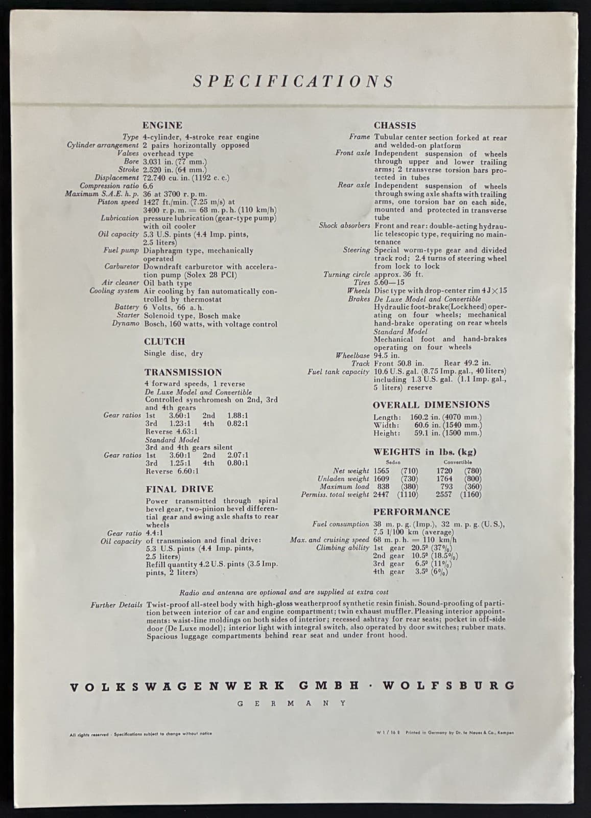 1954 Volkswagen 10-page illustrated sales brochure with foldout 6