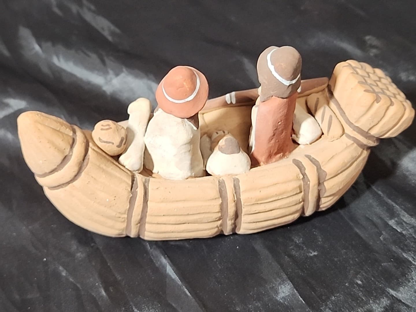 Peru Nativity In Canoe/Boat In Clay Pottery 4