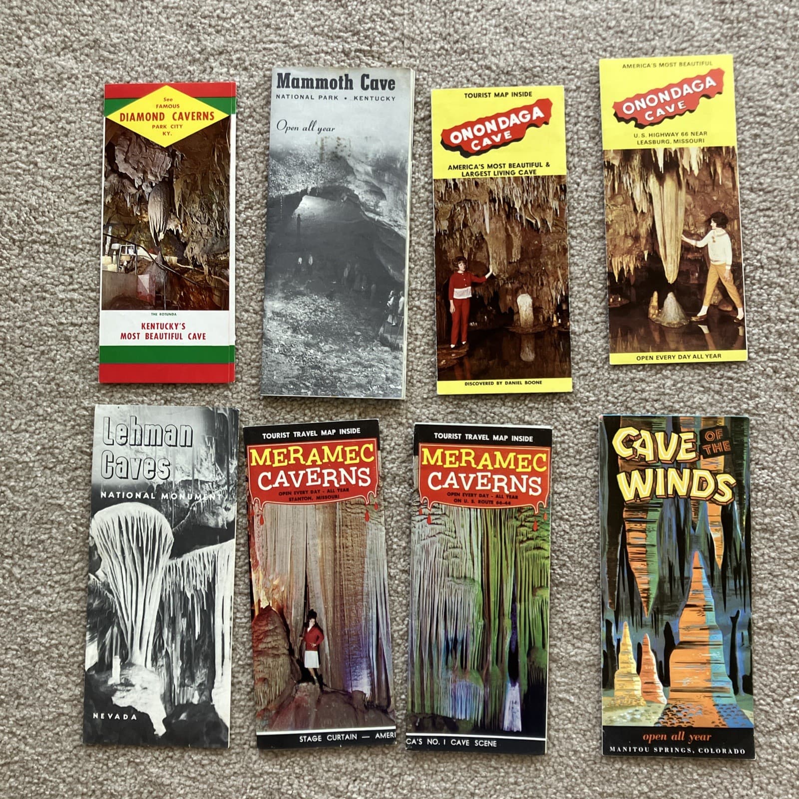 8 Vintage Cave Cavern Travel Brochures 1960’s