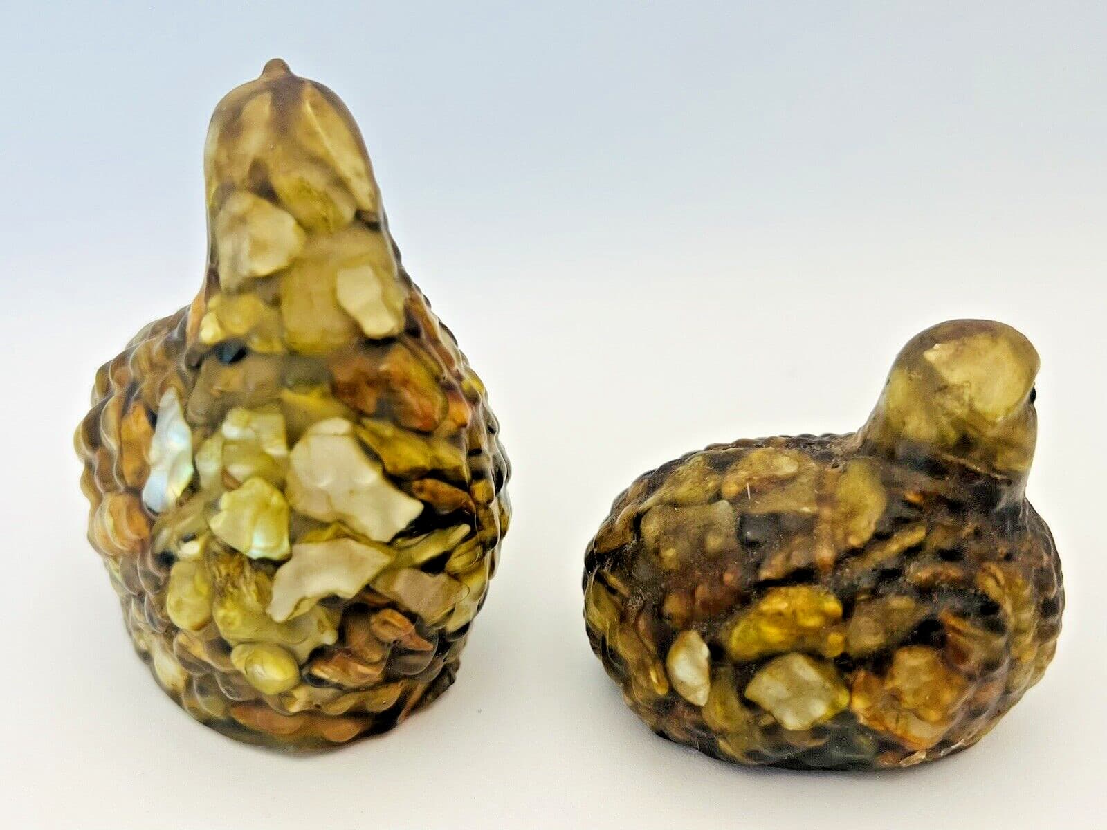 Vtg set of 2 Quail Mother of Pearl Vomit Bird Figurines Handmade Tennessee Shell 3