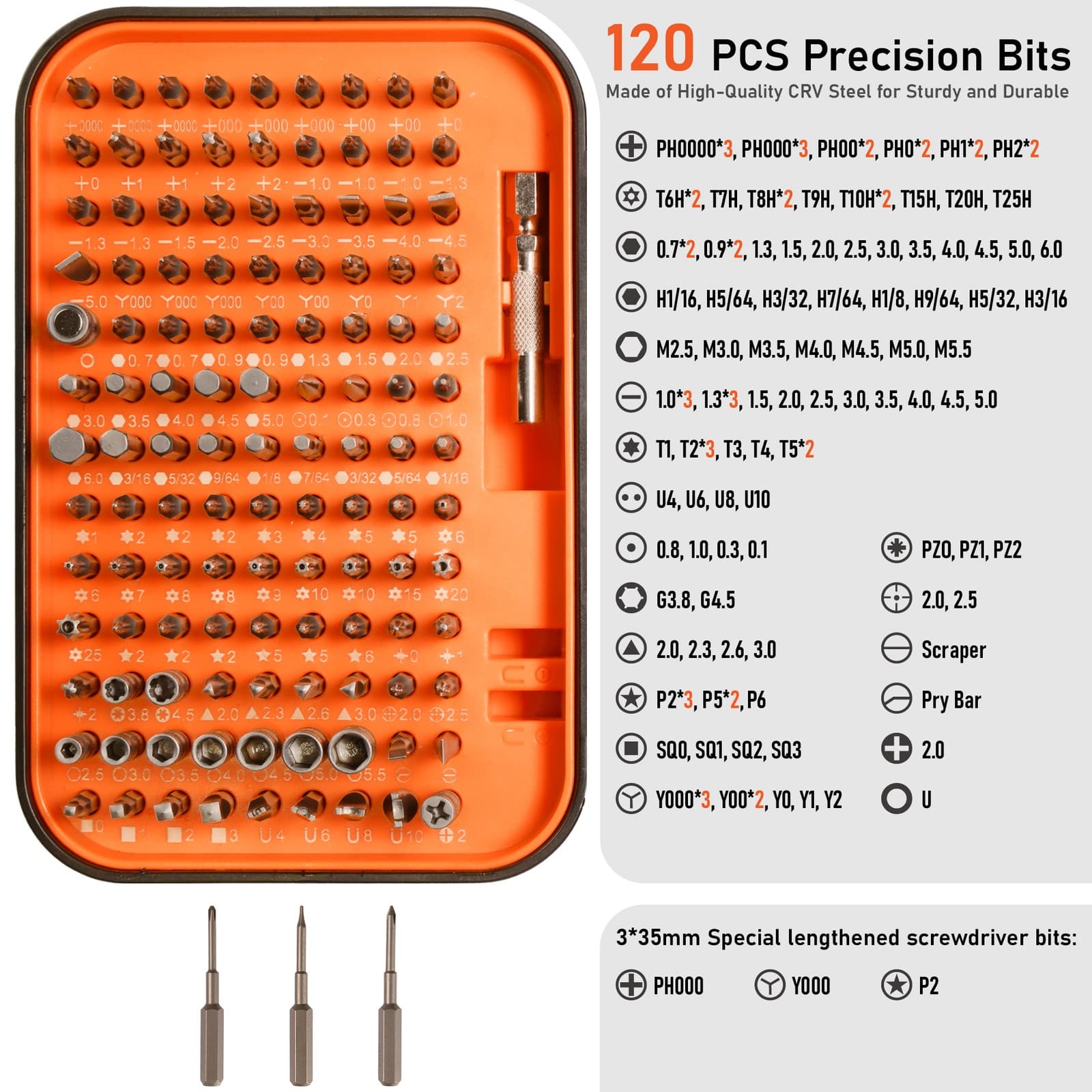 130-IN-1 Precision Screwdriver Set Repair Tool Kit with 117 S2 Steel Bits Tools 3