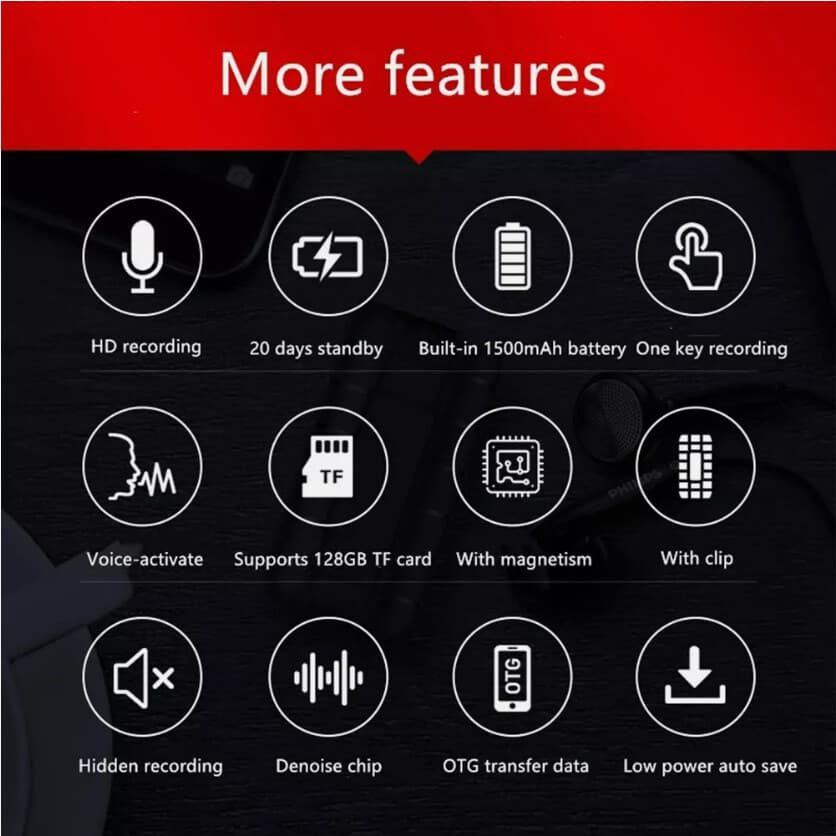 500 Hrs Mini Spy Voice Activated Recorder Digital Audio Magnetic 64GB MP3 Player 6