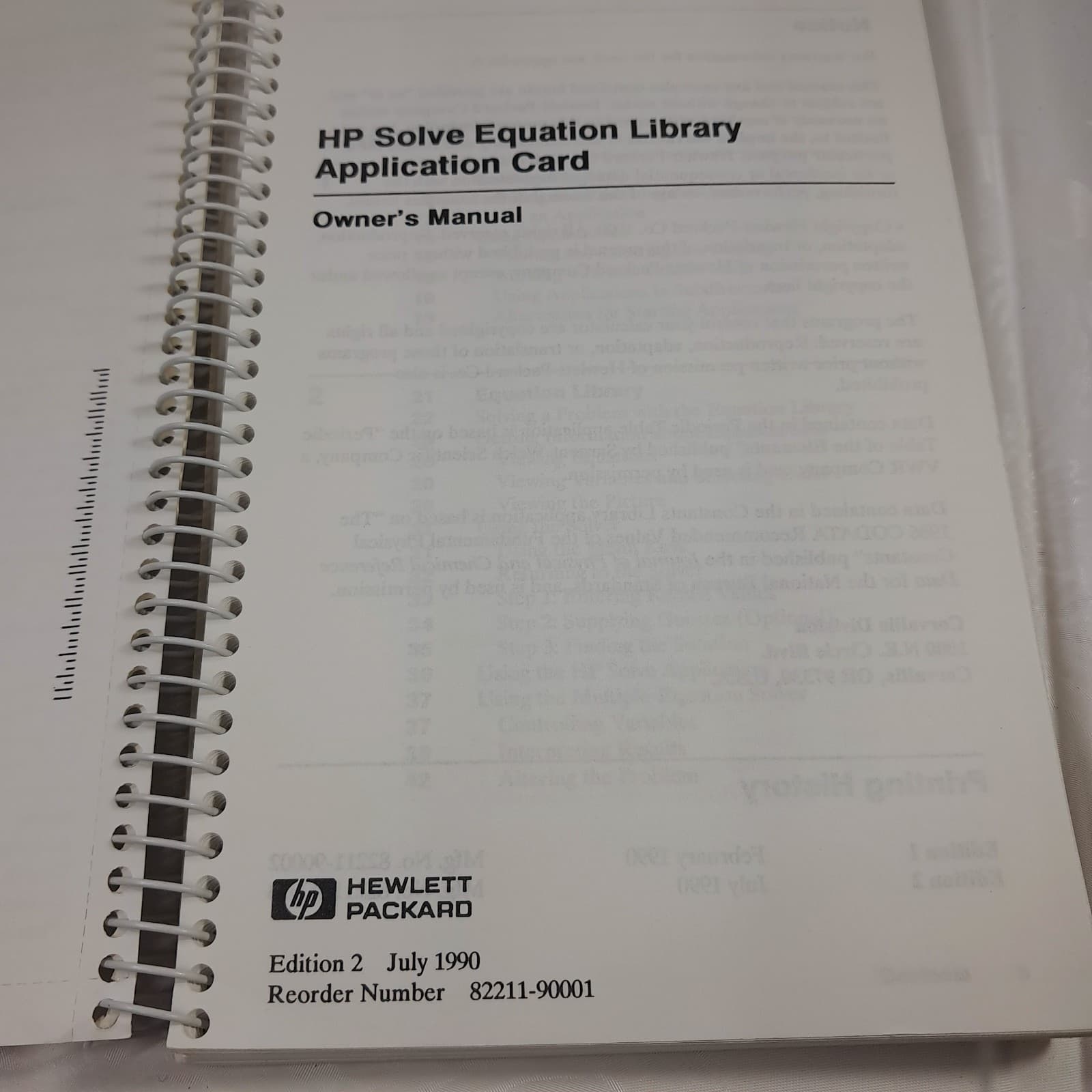 HEWLETT PACKARD HP Solve Equation Library Application Card Owner's Manual 8211A 6