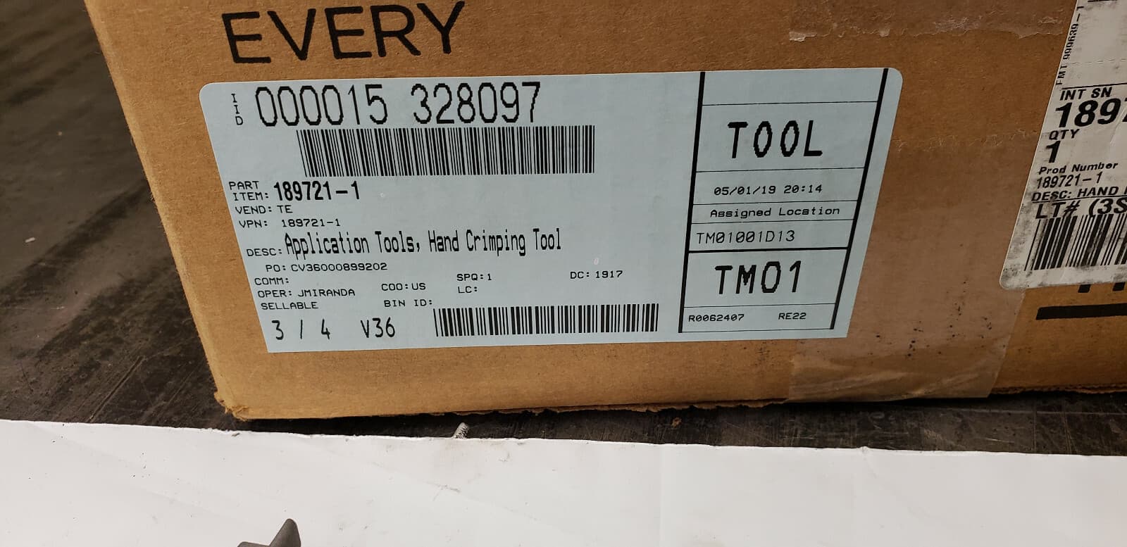 TE 189721-1 Pneumatic Hand Crimping Application Tool, Non-Logic Power Unit NEW 2
