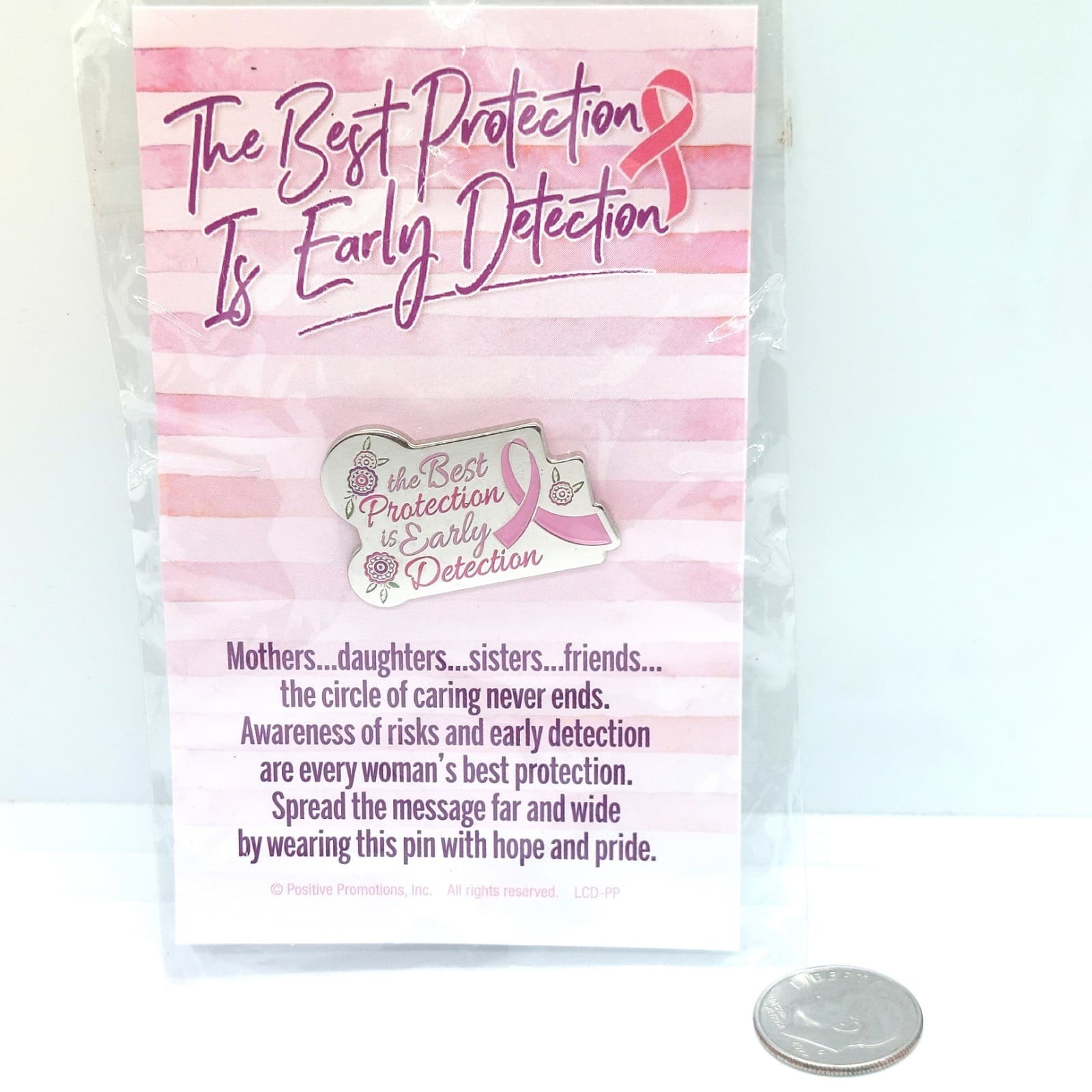 Best Protection Is Early Detection Breast Cancer Awareness Pink Ribbon Lapel Pin
