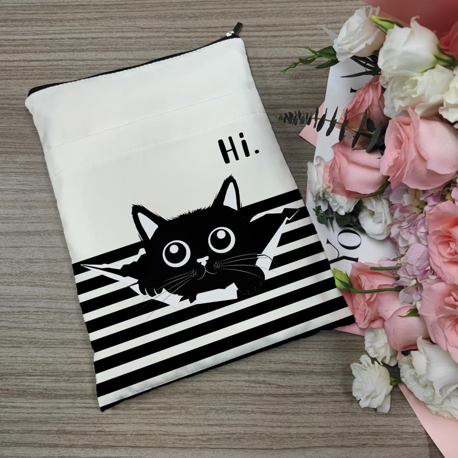Book Sleeve with Zipper, Funny Cat & Book Design for Book Lovers 3
